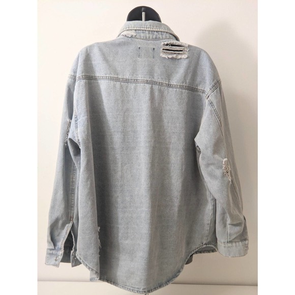 Ci Sono Womens Distressed Denim Jean Curved Hem Pockets Y2K 90s Jacket Shirt Top - Picture 13 of 14